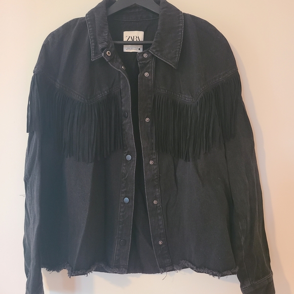 Zara Jackets & Blazers - Zara Black Fringe Denim Jacket